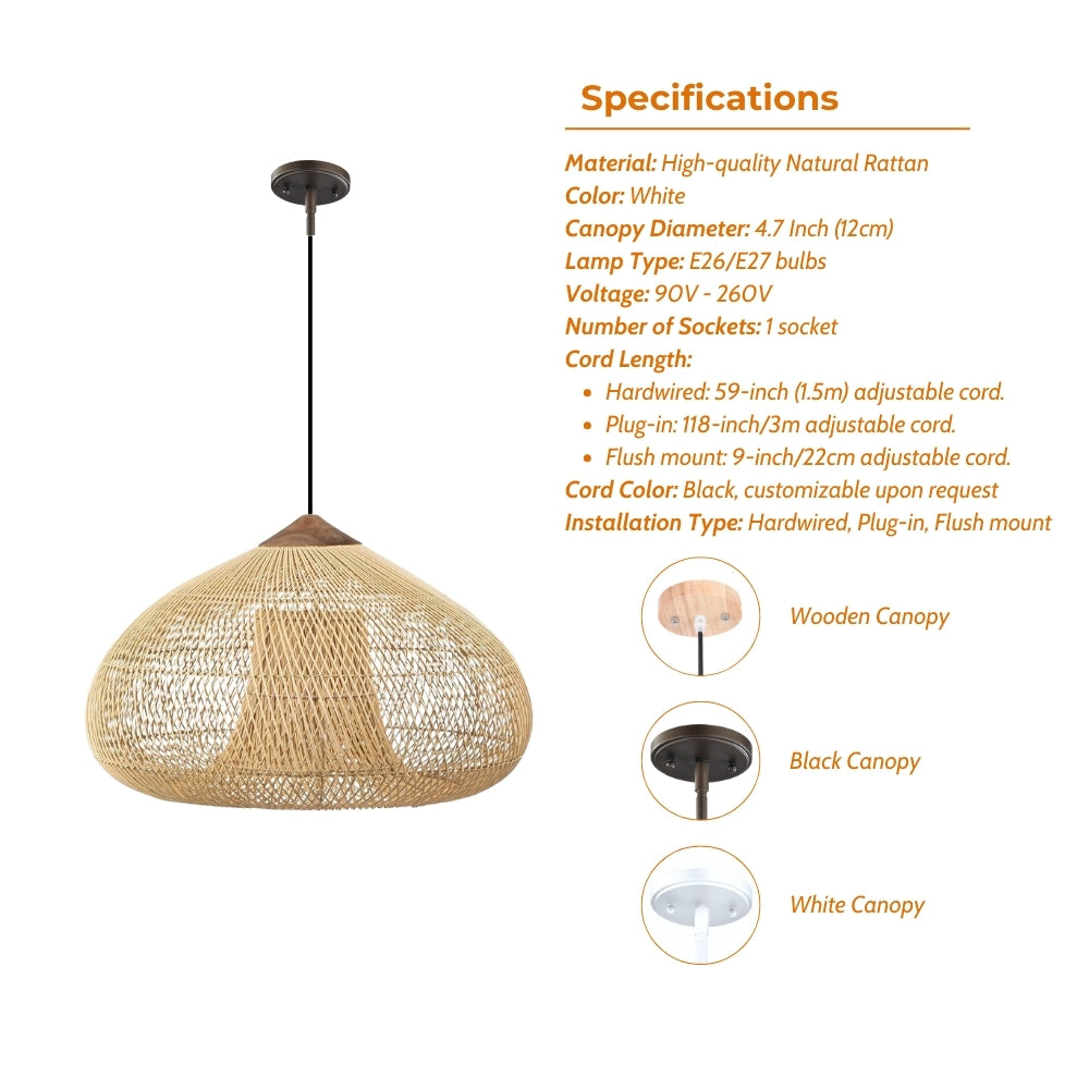 set 4 wabi sabi rattan wood pendant light fixtures specifications