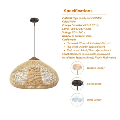 set 4 wabi sabi rattan wood pendant light fixtures specifications