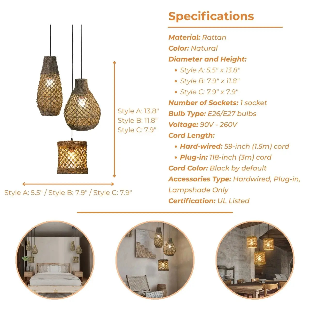 Shaun Wicker Pendant Light's specifications