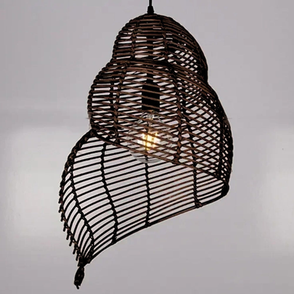 Shell Spiral Black Rattan Pendant Light Fixture