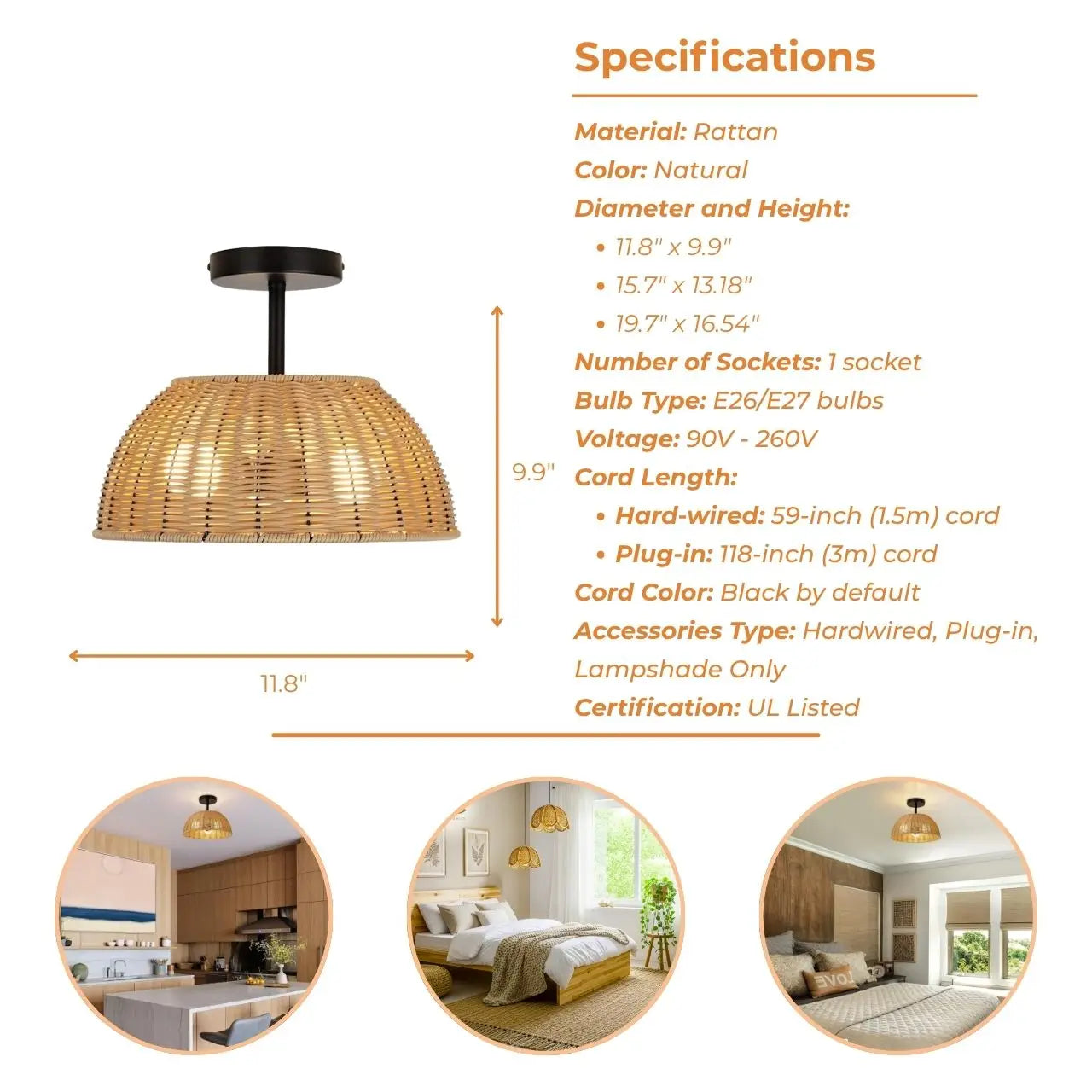 Sherley Boho Rattan Pendant Light's specifications
