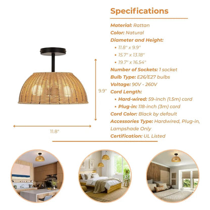 Sherley Boho Rattan Pendant Light's specifications