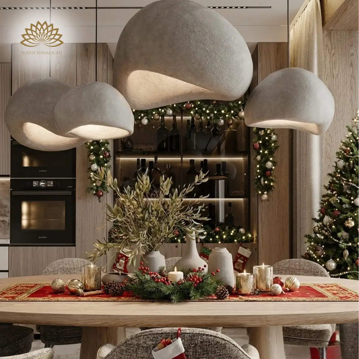 Shibui Wabi Sabi Pendant Light over Christmas Dining Table