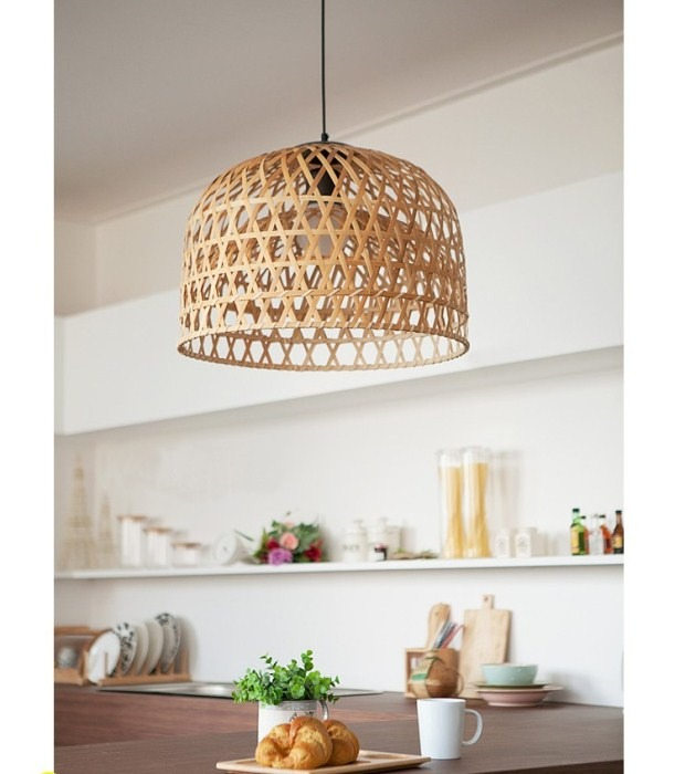 Shuangz Bamboo Woven Dome Pendant Light for Minimalist Modern Kitchen