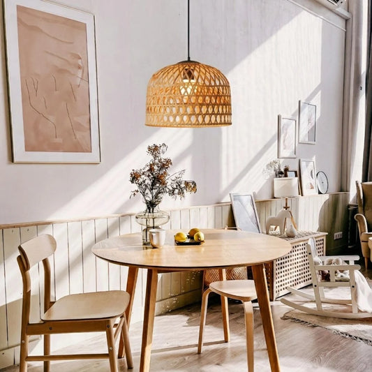 Shuangz Bamboo Woven Dome Pendant Light over Dining Table