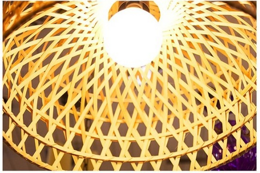 Shuangz Natural Dome Pendant Light Woven Shade Light Effect