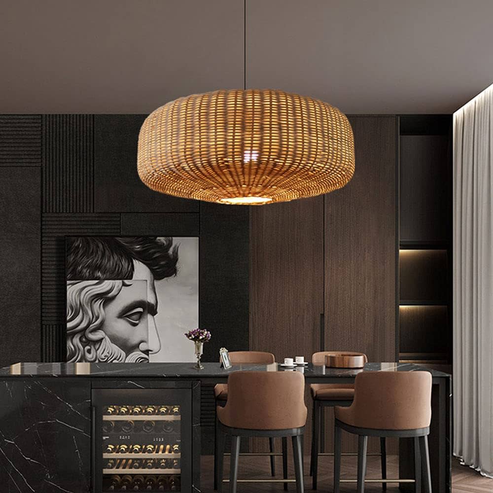 Sia wicker drum pendant light in minimalist dining room