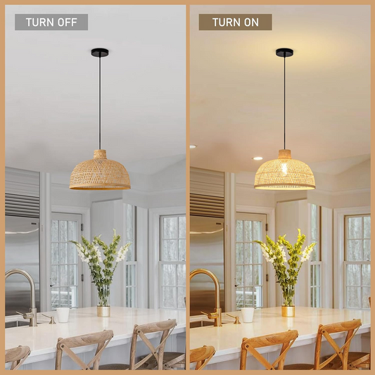 Singkawang Bamboo Dome Pendant Light when Turn On and Turn Off