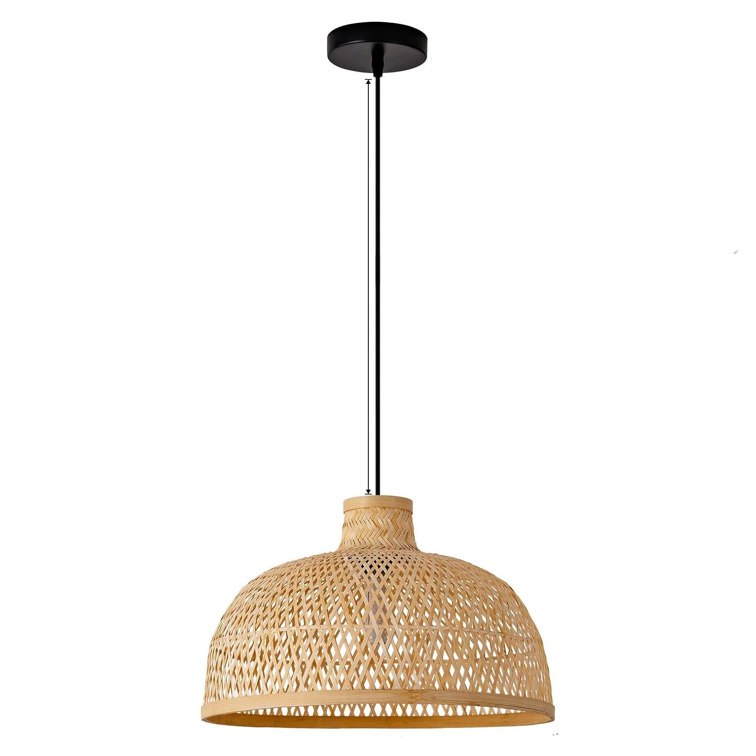 Singkawang Dome Bamboo Pendant Light Black Cord