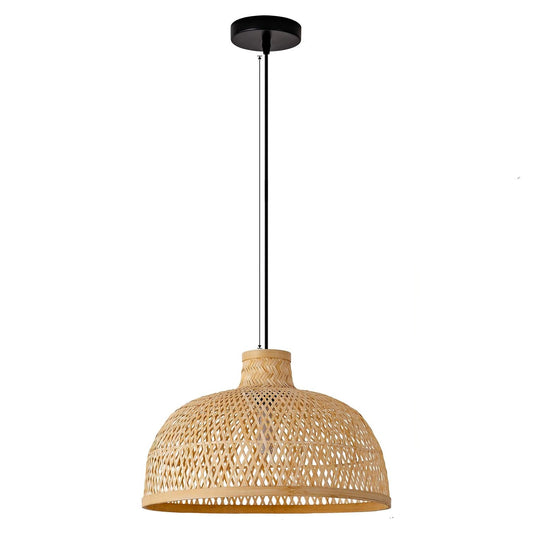 Singkawang Dome Bamboo Pendant Light Black Cord