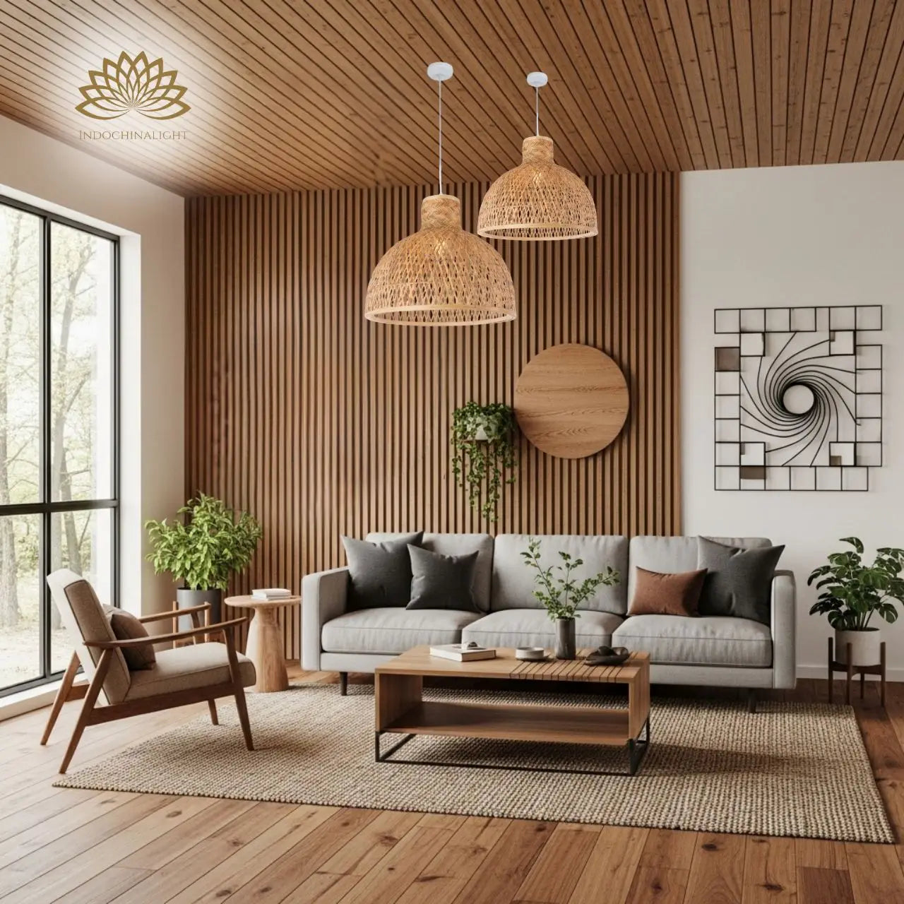 Singkawang Dome Bamboo Pendant Light for living room