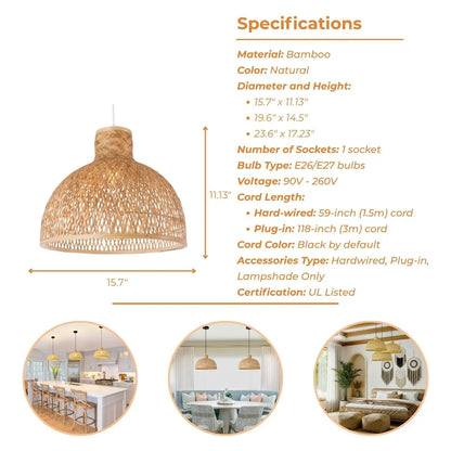 Singkawang Dome Bamboo Pendant Light specifications