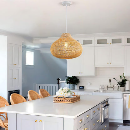 Single 16 Inch Karjearl Boho Basket Rattan Pendant Light for Kitchen
