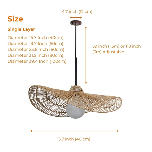 single layer large wabi sabi wicker pendant light