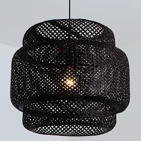 Sinnerlig Black Abstract Woven Bamboo Pendant Light Shade