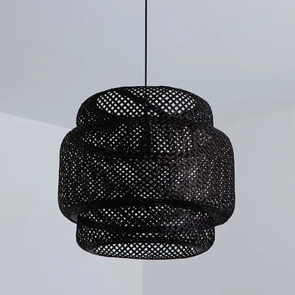Sinnerlig Black Abstract Woven Bamboo Pendant Light