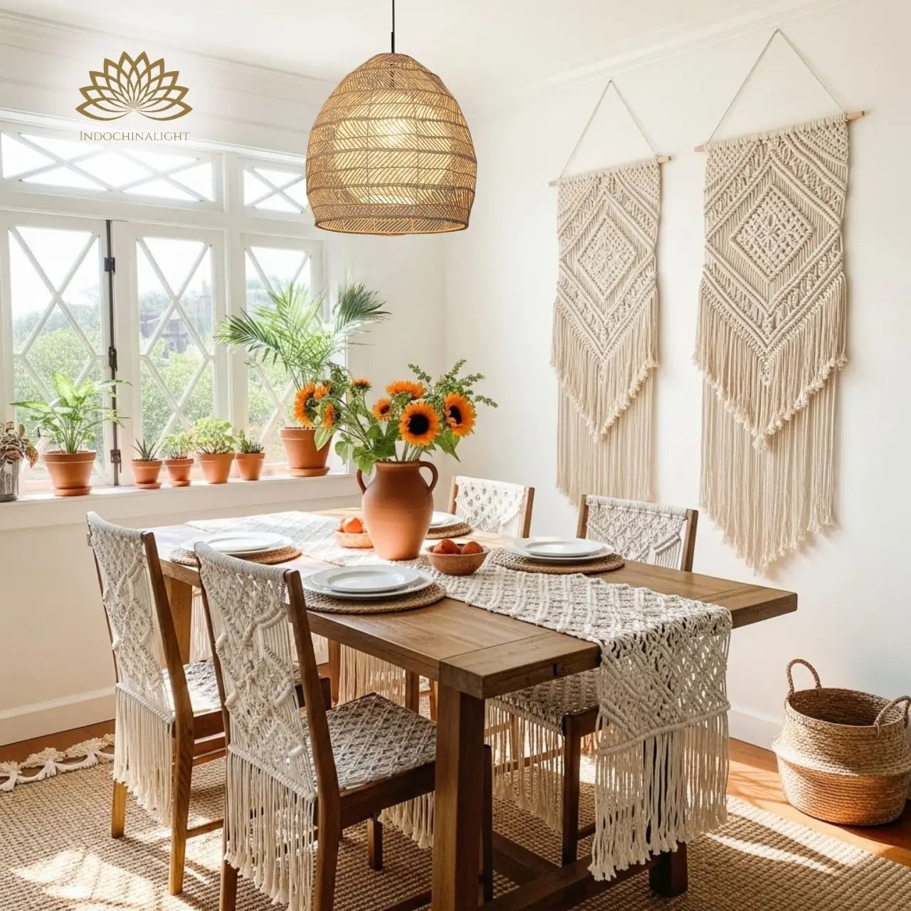 Sivaji Rattan Basket Pendant Light for dining room