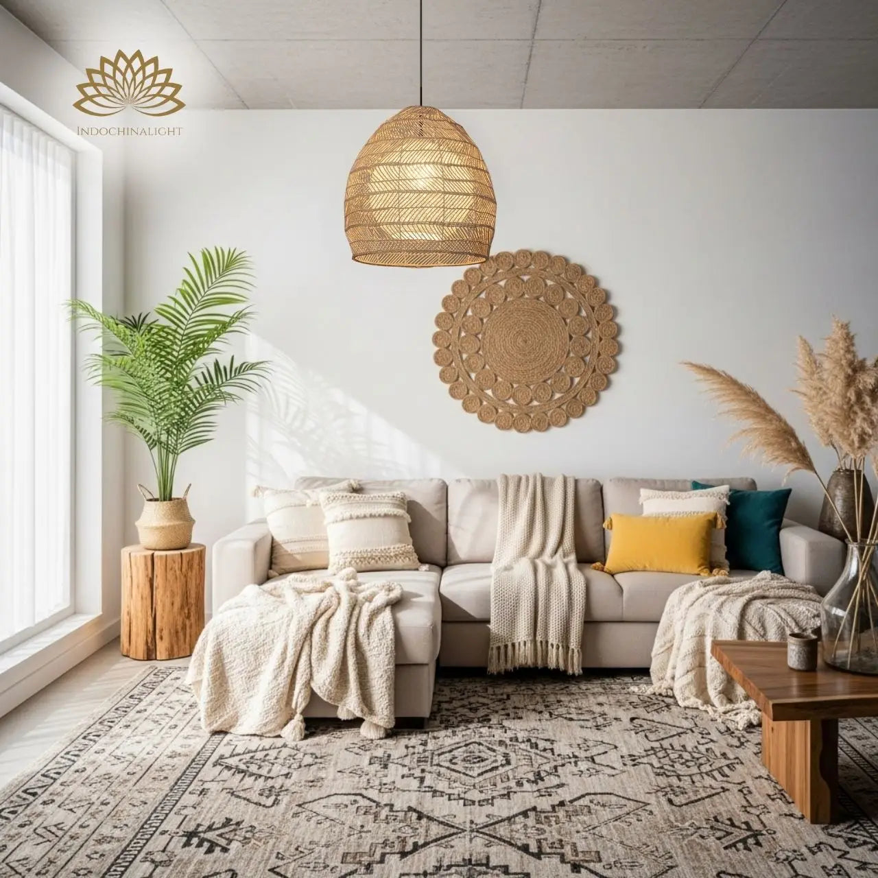 Sivaji Rattan Basket Pendant Light for living room