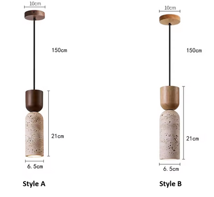 Sizes of Auren Wabi Sabi Cylinder Travertine Stone Pendant Light