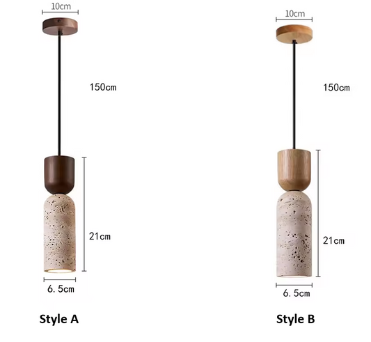 Sizes of Auren Wabi Sabi Cylinder Travertine Stone Pendant Light