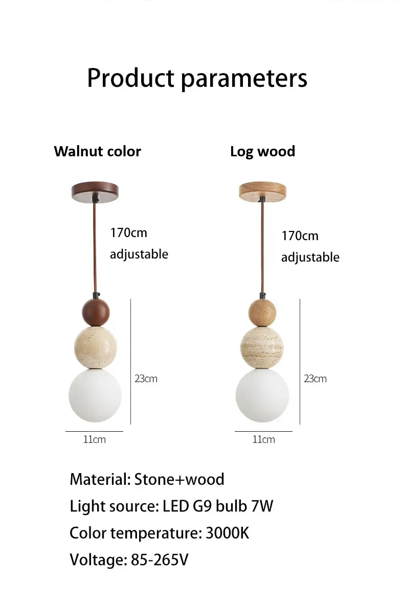 Sizes of Elara Duo Wabi Sabi Three Ball Travertine Pendant Light