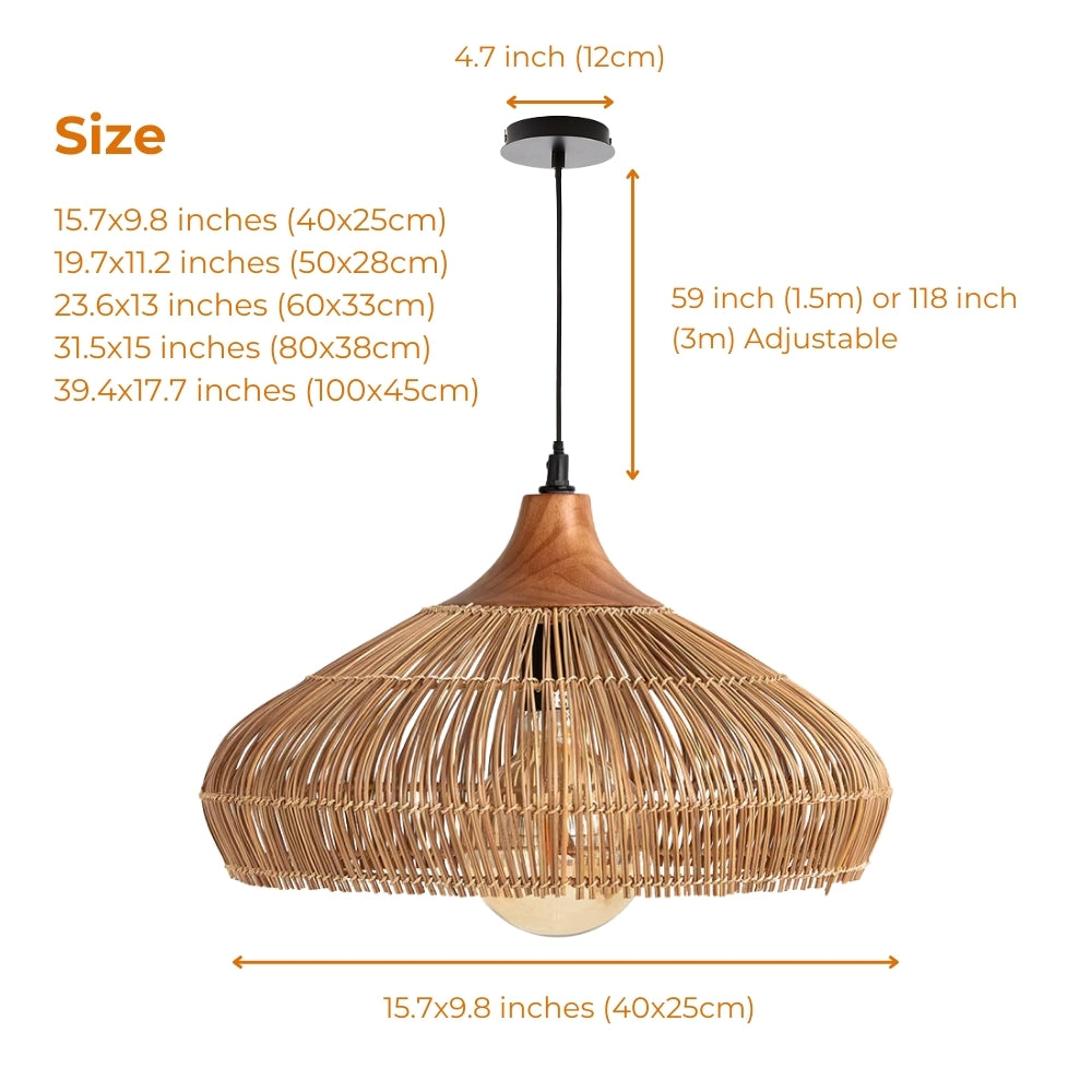 Sizes of Havenly Rattan Woven Dome Pendant Light