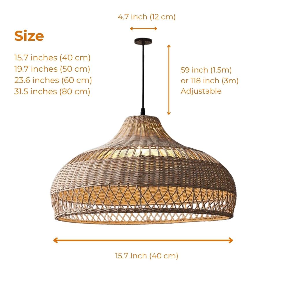 Sizes of Moijabana rattan wicker woven dome basket pendant light