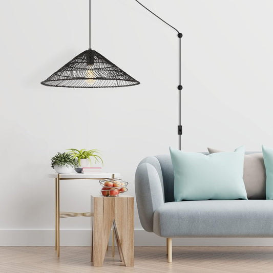 small black rattan pendant light