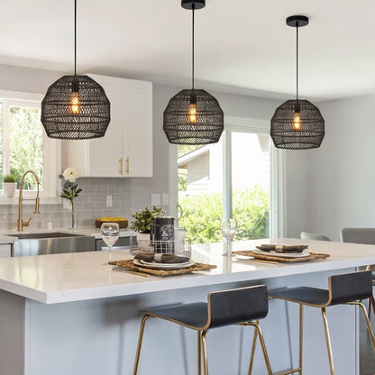 Small Black WalmHomie Rattan Kitchen Pendant Light
