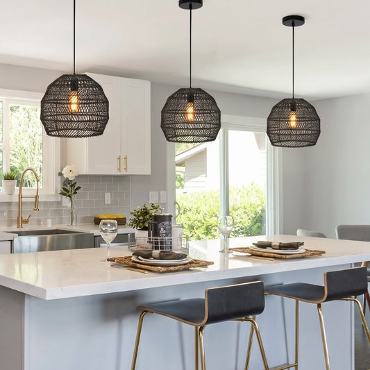 Small Black WalmHomie Rattan Kitchen Pendant Light