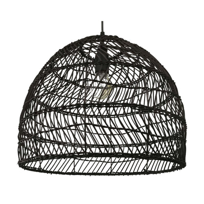 small black wicker rattan pendant light