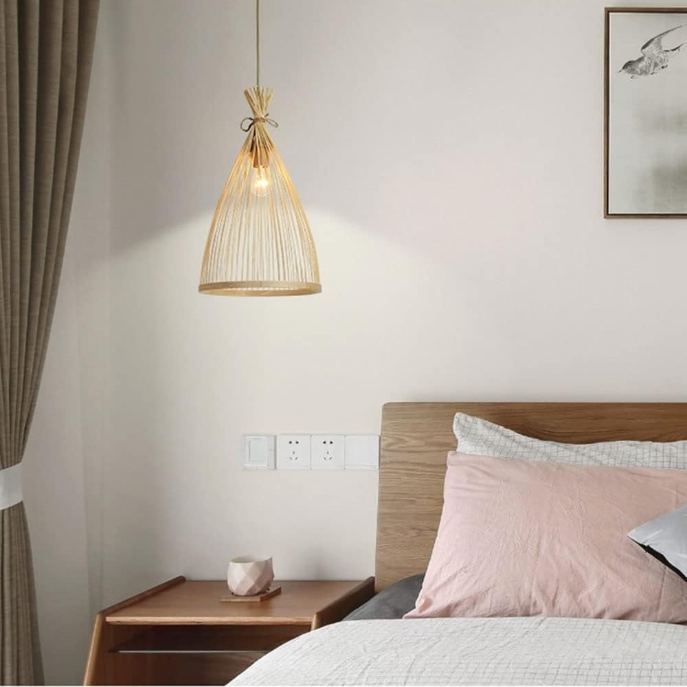 small rattan bamboo cone pendant light for bedroom