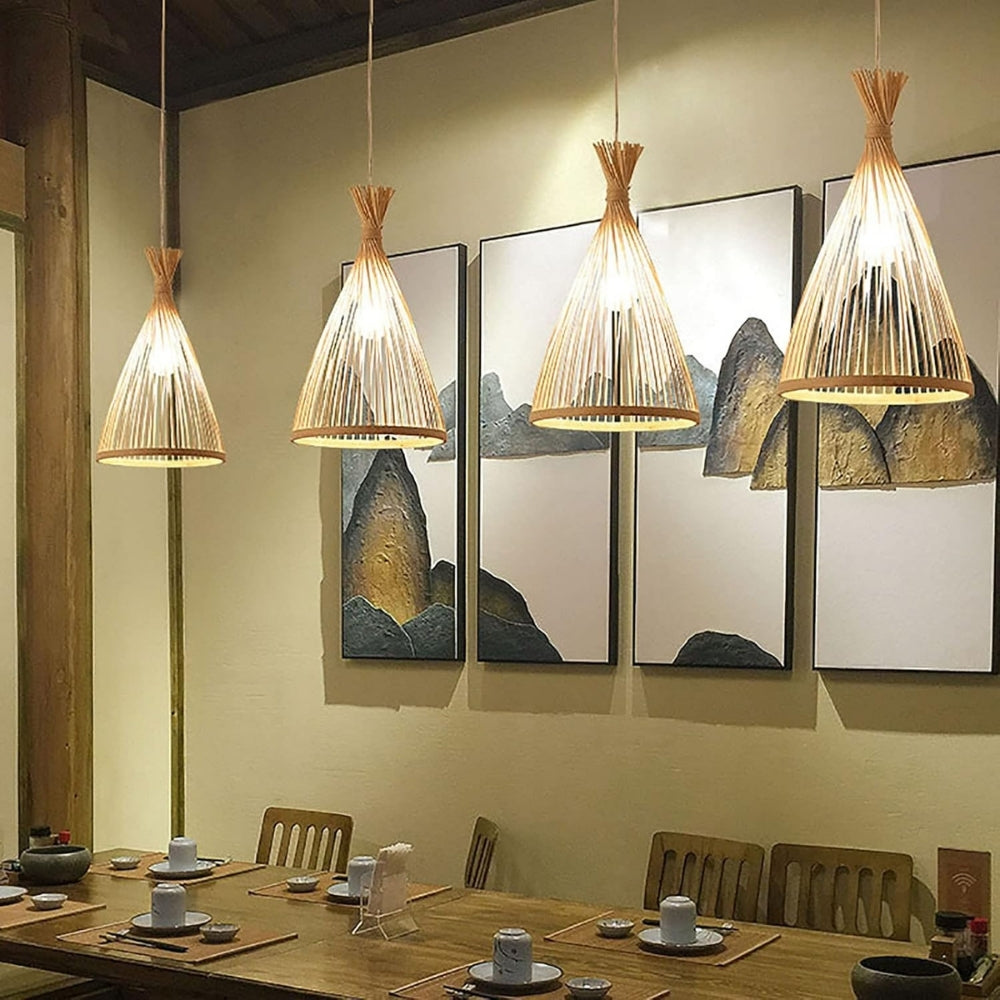 small rattan bamboo cone pendant light for dining room