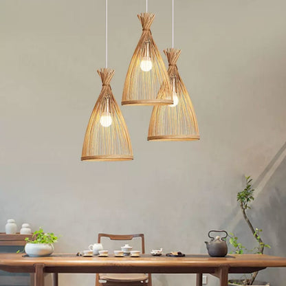 small rattan bamboo cone pendant light for dining table