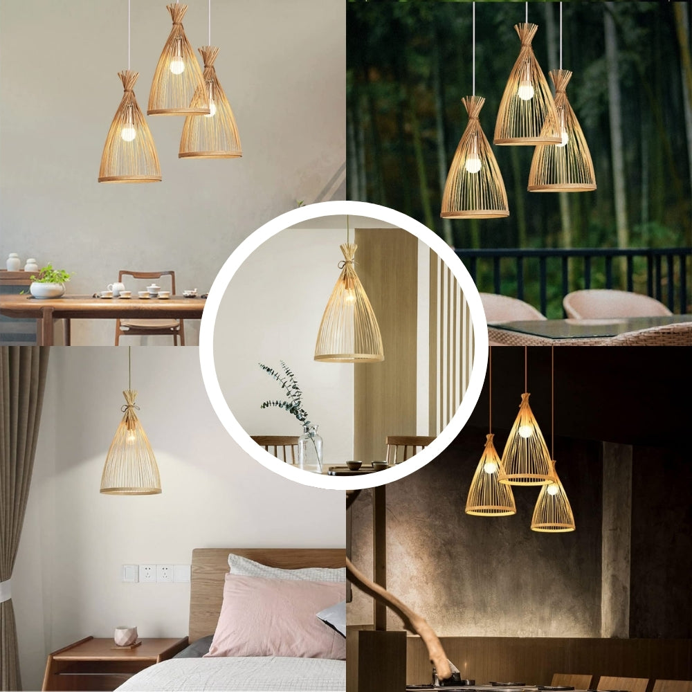 small rattan bamboo cone pendant light for room