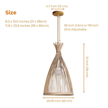 small rattan bamboo cone pendant light size