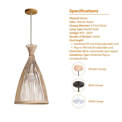 small rattan bamboo cone pendant light specifications