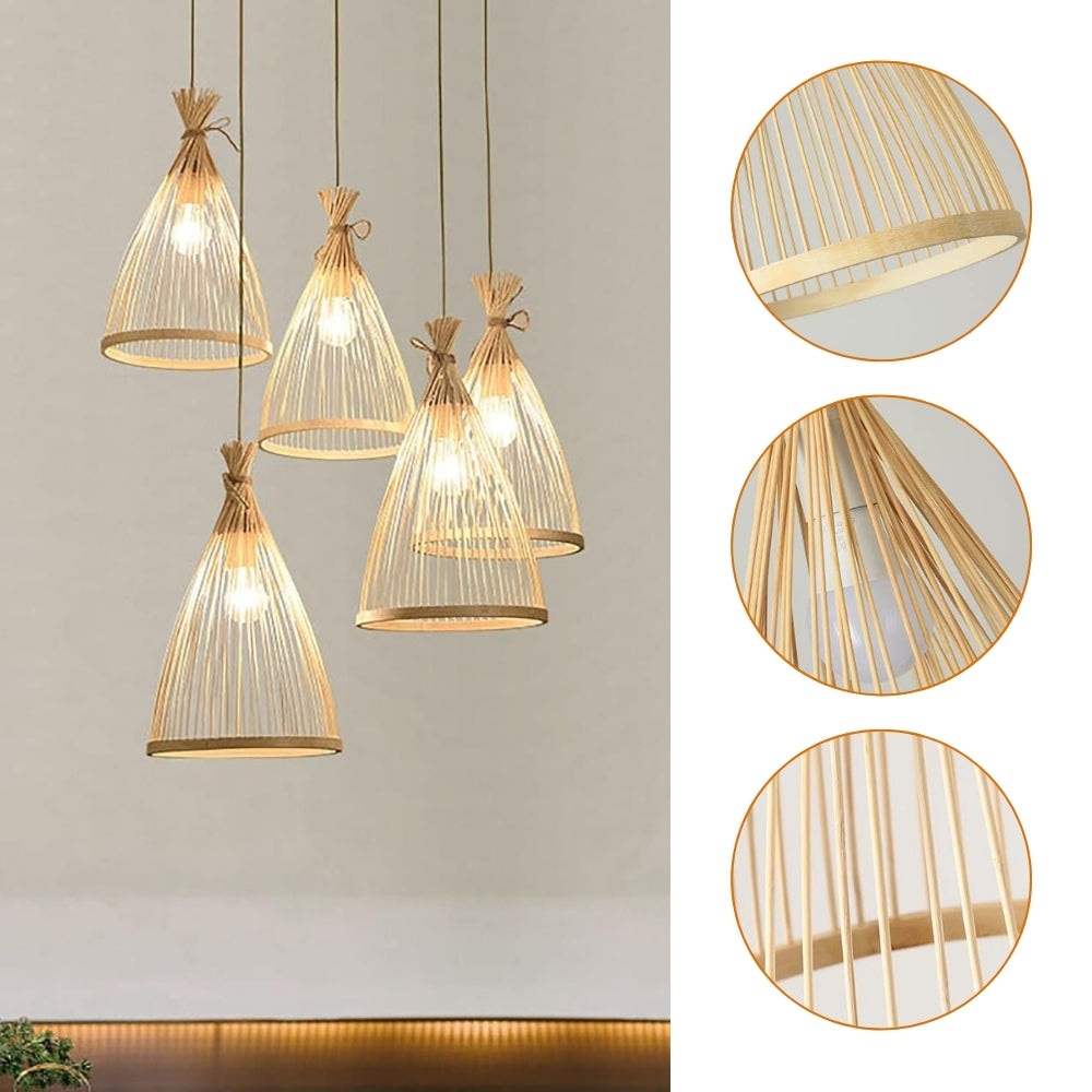 small rattan bamboo cone pendant light