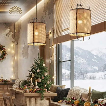Small Rattan Cane Pendant Light For Christmas Coffee Table