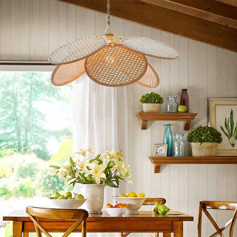 small rattan petal pendant light