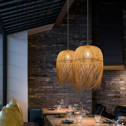 small woven bamboo fringe pendant light for restaurant