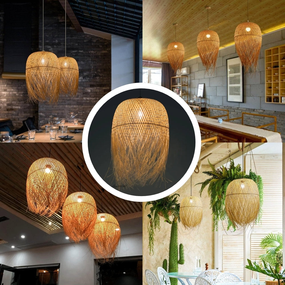 small woven bamboo fringe pendant light for room