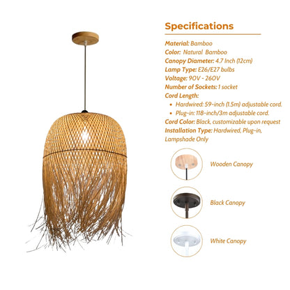 small woven bamboo fringe pendant light specifications