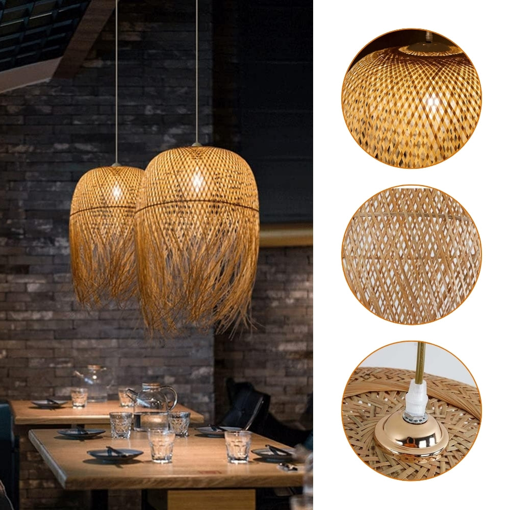 small woven bamboo fringe pendant light