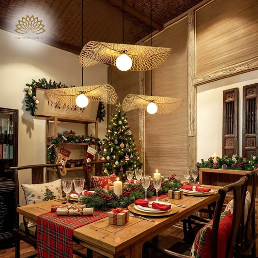 Soku Wave Woven Bamboo Pendant Light For Christmas Dining Room