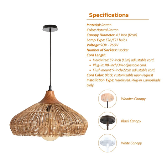 Specification of Havenly Rattan Woven Dome Pendant Light