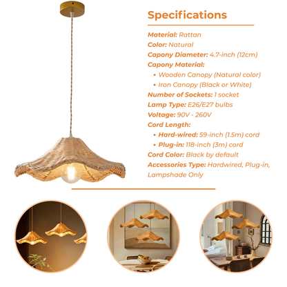 Specifications of Ariel Rattan Wave Pendant Light