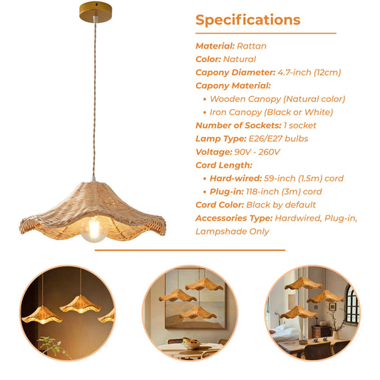 Specifications of Ariel Rattan Wave Pendant Light