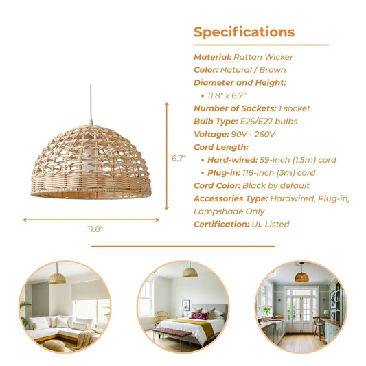 Specifications of Eauso Rattan Wicker Pendant Light