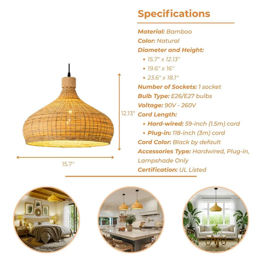 Specifications of Rasa Bamboo Woven Dome Pendant Light